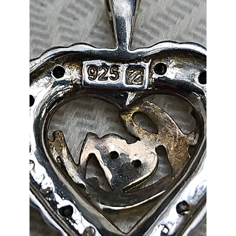 Zales Sterling Silver Heart Pendant LOVE Spell Out Black Diamond 1" Vintage - Picture 3 of 6